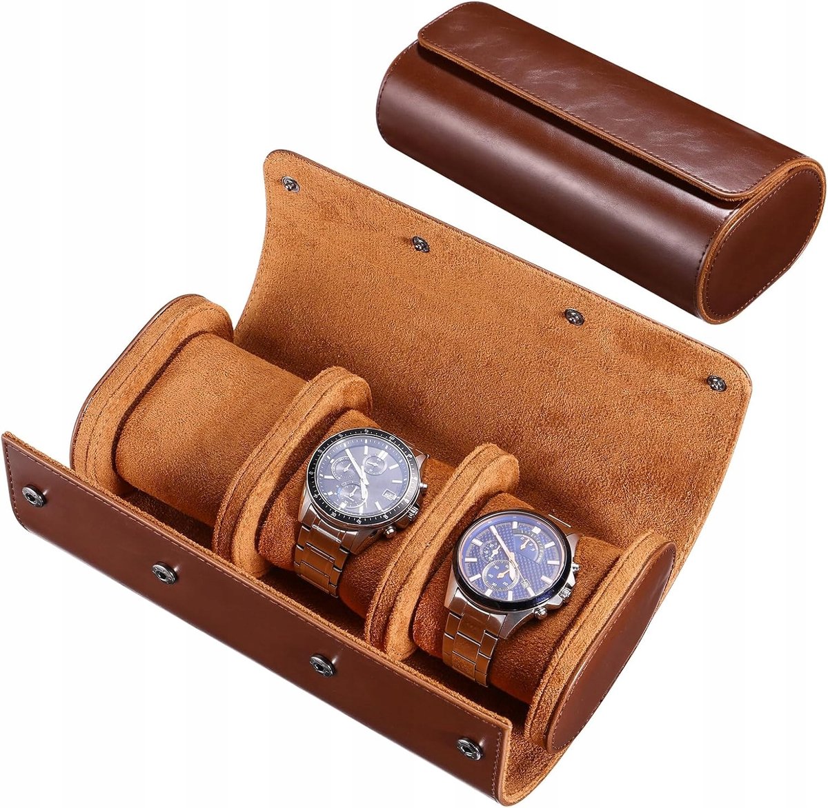 Luxe Horlogedoos - 3 Vakken, Bruin PU Leer