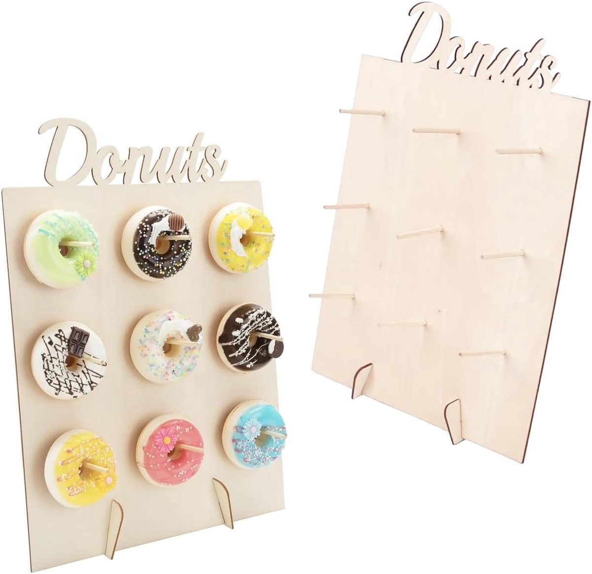 Donut wand display set van 2 - Houten donut plaat met 9 houders - Voor verjaardagen en bruiloften - ShopVlot