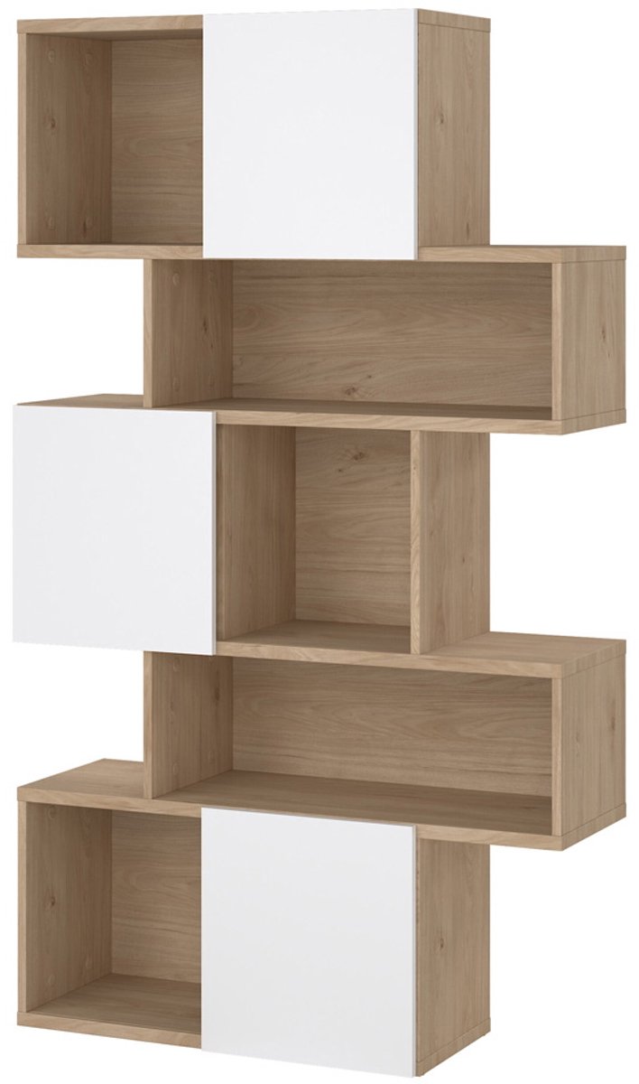 Giga Living Boekenkast Maze - Naturel/Wit Hoogglans - 96x34x166cm