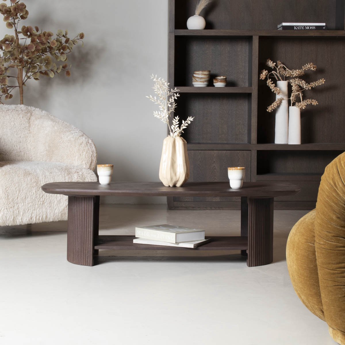 Giga Meubel Salontafel Lorna - Deens Ovaal Donkerbruin Hout - 130x70x38cm