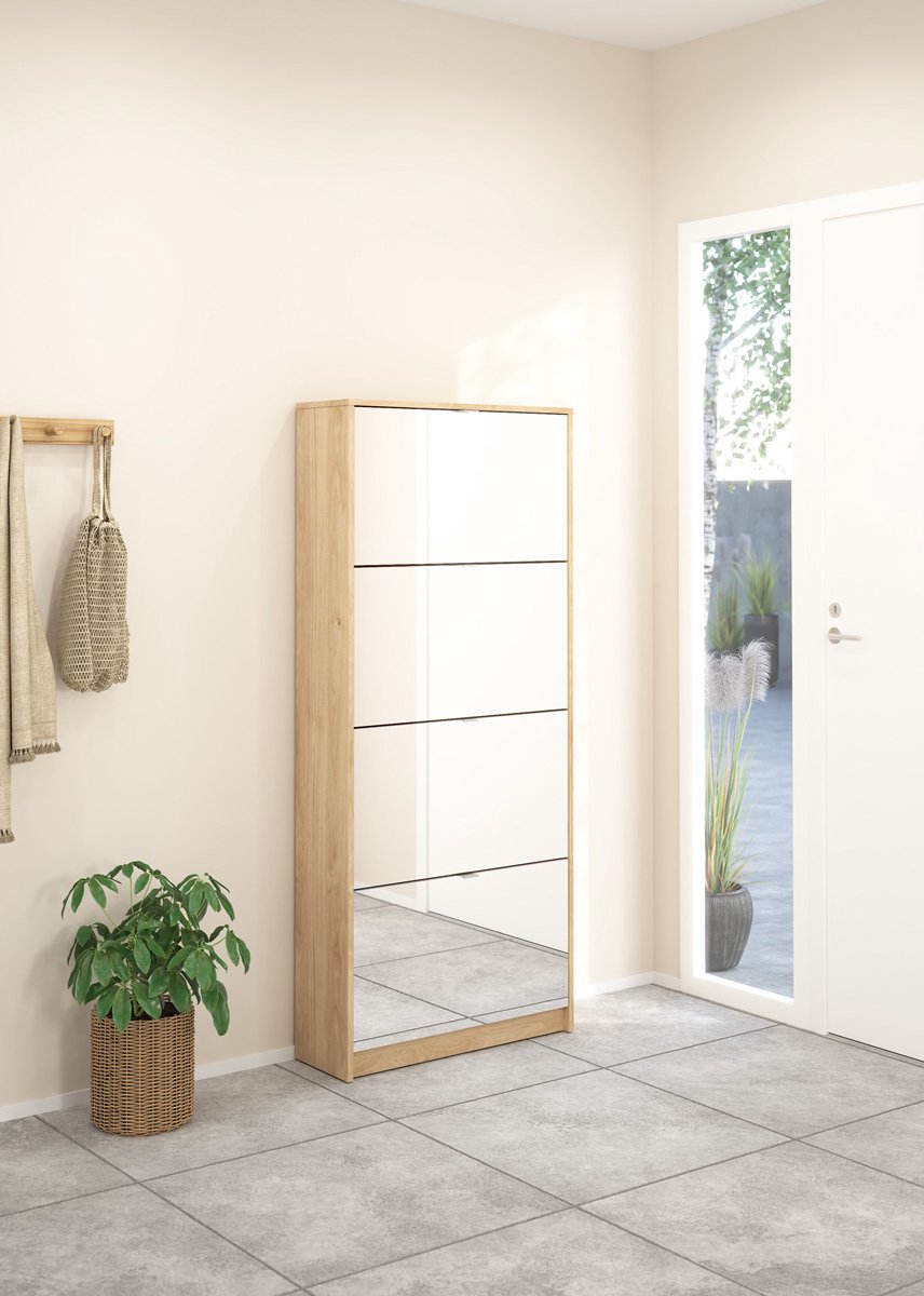 Giga Living Schoenenkast Shoes - Naturel - Incl. Spiegel - 70x24x162cm