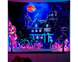 OSVINO Blacklight Castle Tapestry 200x150cm Pumpkin Bat Castle Psychedelic Tapestry Halloween UV Reactive Castle - ShopVlot