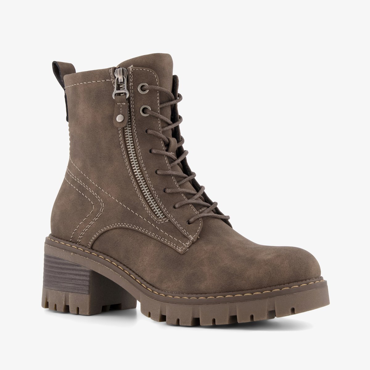 Blue Box dames veterboots met hak bruin - Maat 38