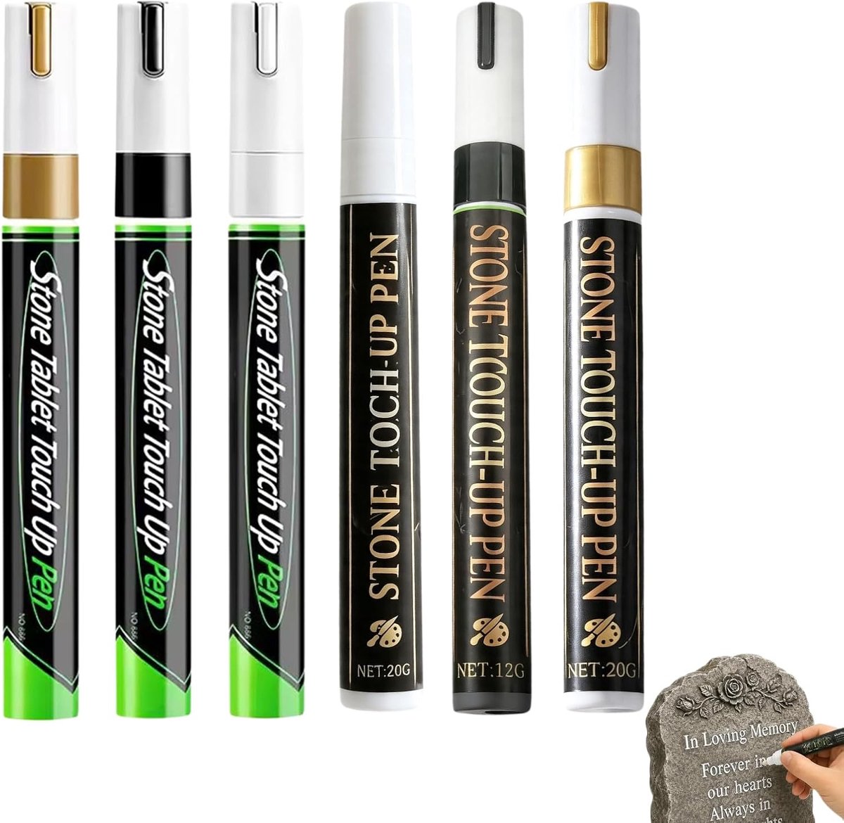6 stuks witte markers voor verkleuring op grafstenen (zwart, wit, goud) - ShopVlot