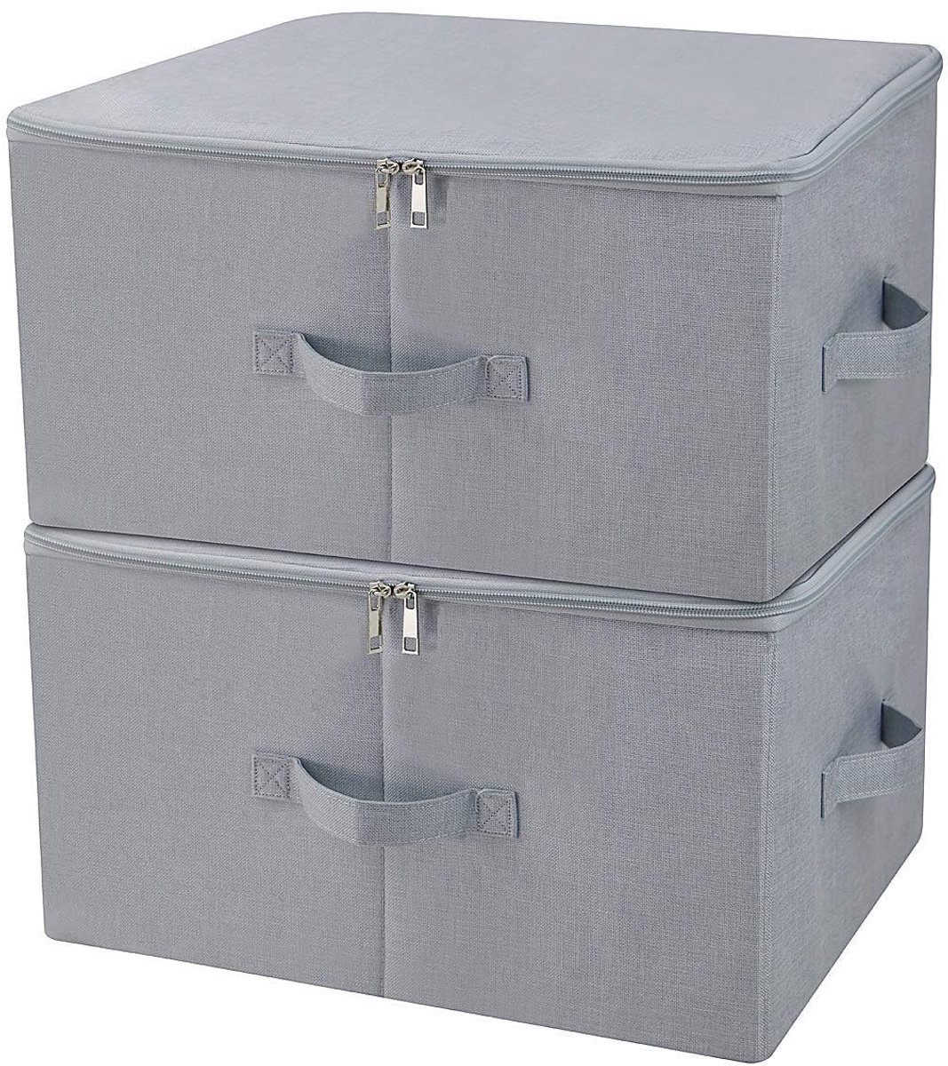 Famanu – Stofdichte kledingopbergdozen op zolderplank met ritssluiting, ademende opvouwbare bakken voor seizoenskledingorganizer, lichtgrijs, 2 stuks