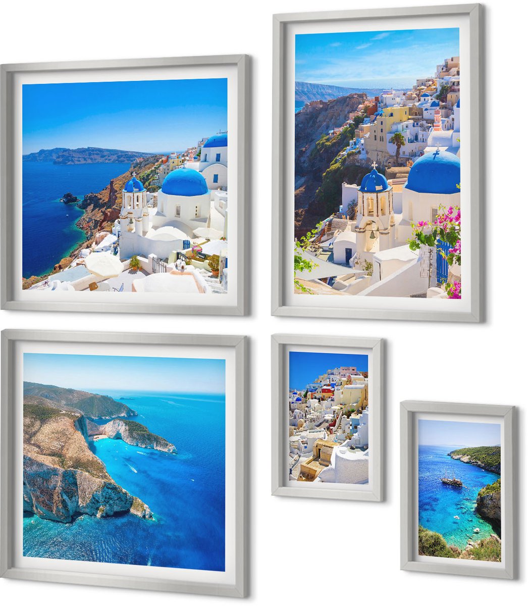 Coloray 5-Delige Schilderij Set - Landschapsarchitectuur En Uitzichten Op De Stad Oia Op Santorini, Griekenland - 20 x 30 cm - Decoratieve Schilderijen - Woonkamer - Interieur - Interieur Decoratie