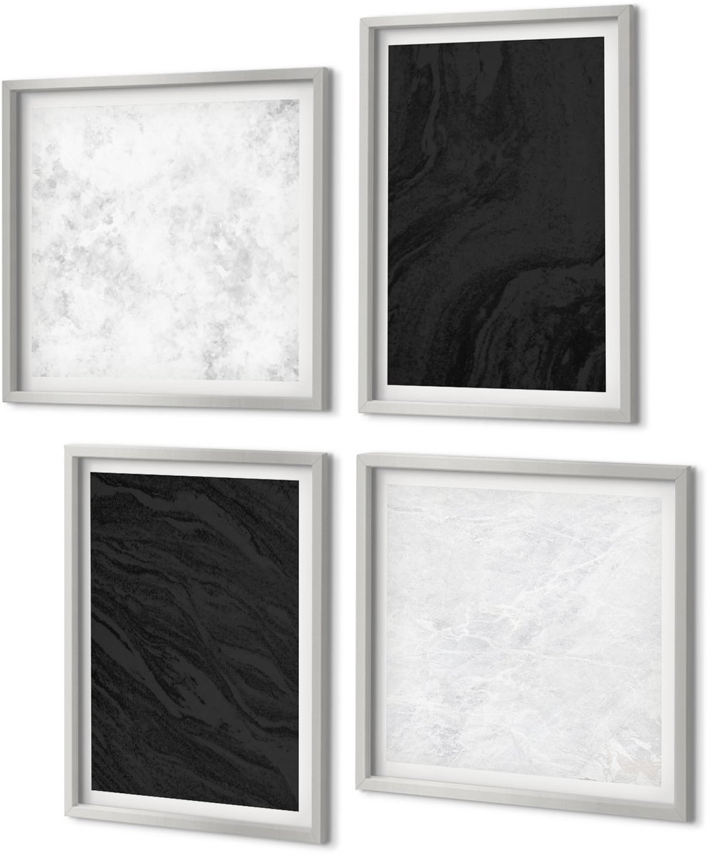Coloray 4-Delige Schilderij Set - Donker en licht marmer: elegante texturen in een glamoureuze stijl. - 40 x 40 cm en 40 x 60 cm - Wanddecoratie - Muurdecoratie - Moderne Interieurdecoratie - Stijlvolle Muurdecoratie