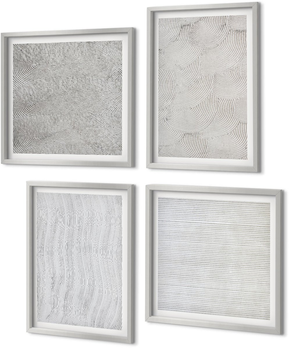 Coloray 4-Delige Schilderij Set - Patronen in het zand: lineaire geometrische structuren - 40 x 40 cm en 40 x 60 cm - Stijlvolle Muurdecoratie - Kantoor