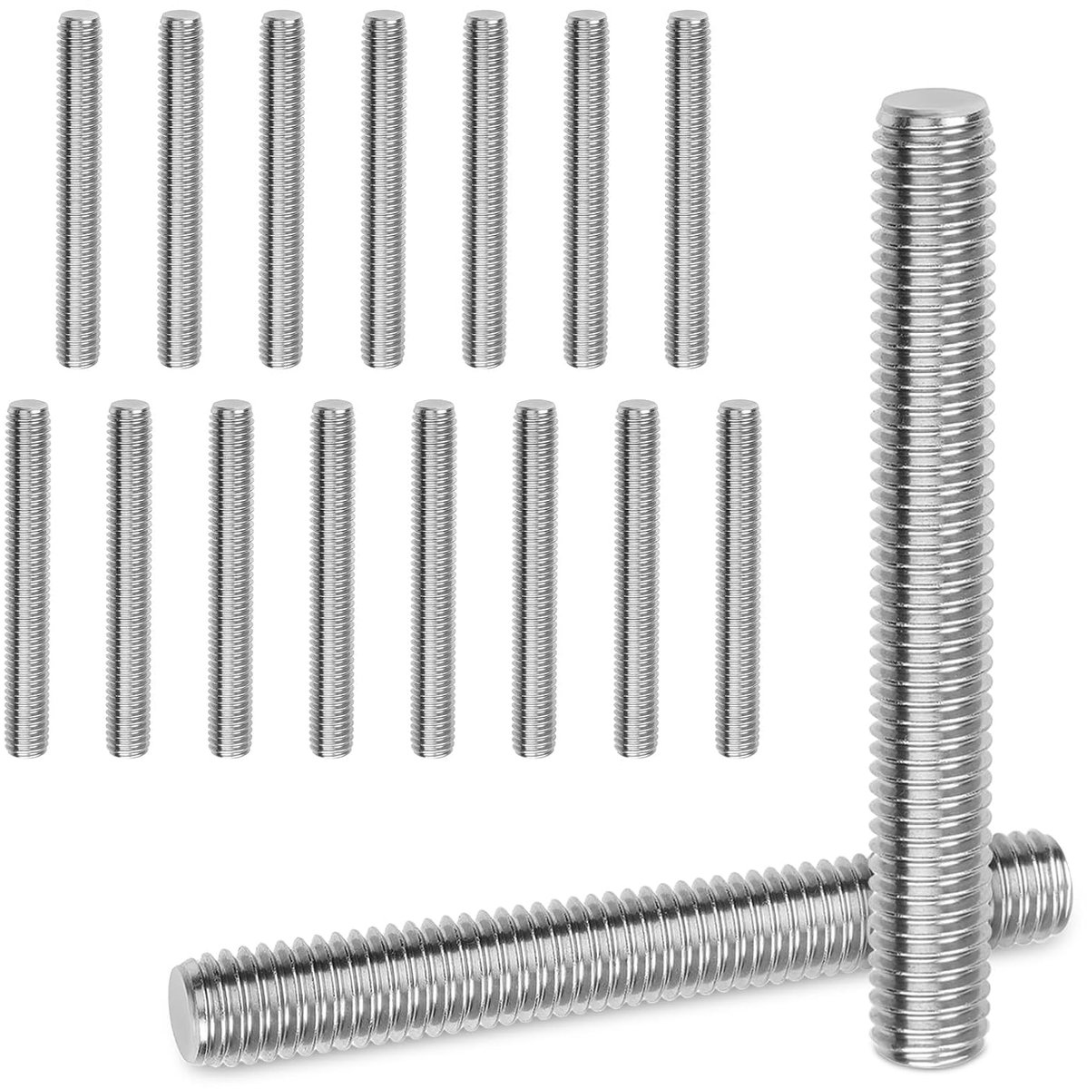 15 stuks schroefdraadstangen, M8 x 60 mm, roestvrij staal, 304 A2 V2A, volledige schroefdraad, draadstaven, volledige - ShopVlot