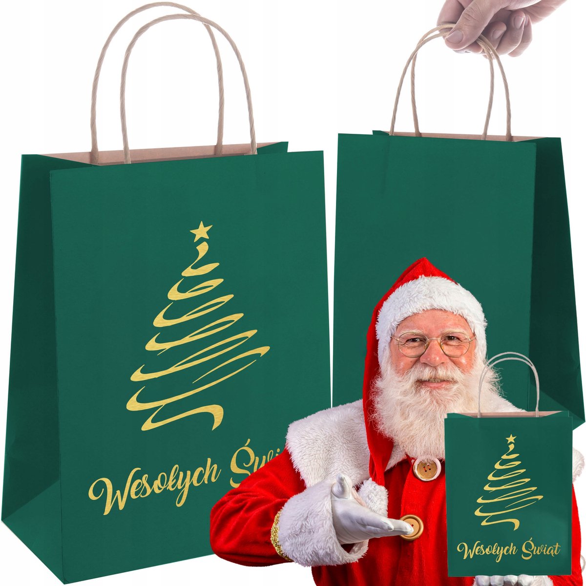 Groene Kerst Papieren Tas A4 24x10x32 cm - Eco Cadeau Verpakking