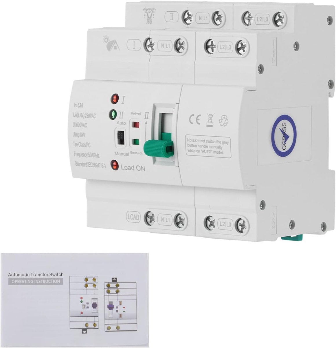 Mains priority circuit with automatic transfer switch ATS Mini 63A 400V for DIN rail, 4-pole dual power emergency - ShopVlot