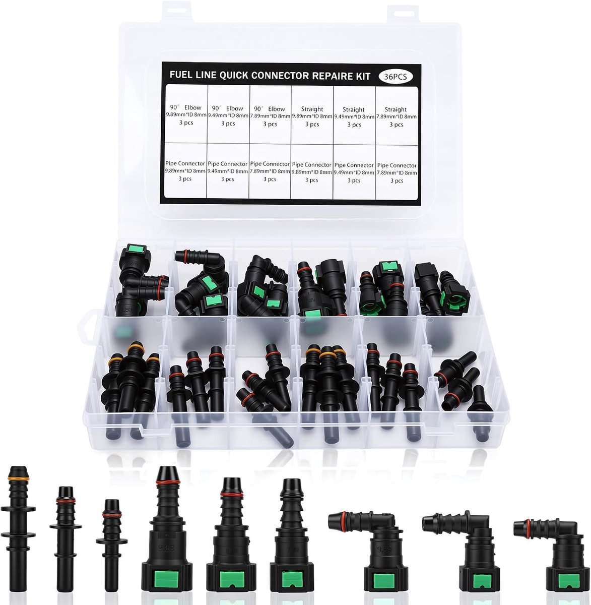 Brandstofslang koppeling set 36pcs - Nylon en rubber - Diverse maten - Ideaal voor auto, motor en boot