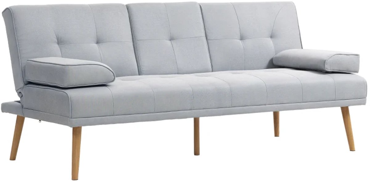 Slaapbank 3-zits - Met klaptafel en bekerhouder - Linnenlook - Bank en logeerbed - Voor de woonkamer - Lichtgrijs