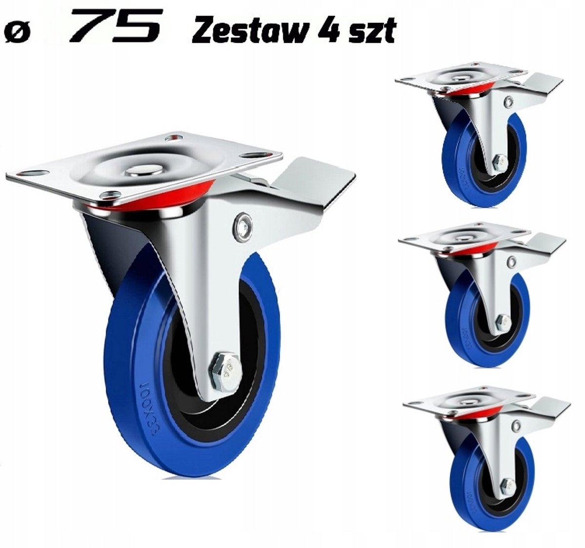 4x Zwenkwielen TPR 75mm met Rem - Robuust & Stil