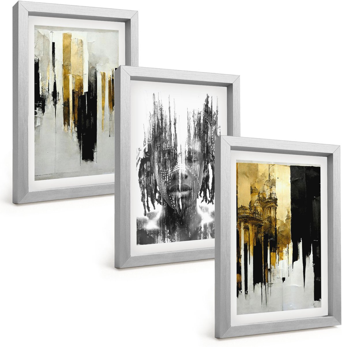Tulup 4-Delige Schilderij Set - Contrasterende abstracties met portret en architectuur - 20 x 30 cm - Decoratieve Schilderijen - Woonkamer - Interieur - Woonkamer Decoratie