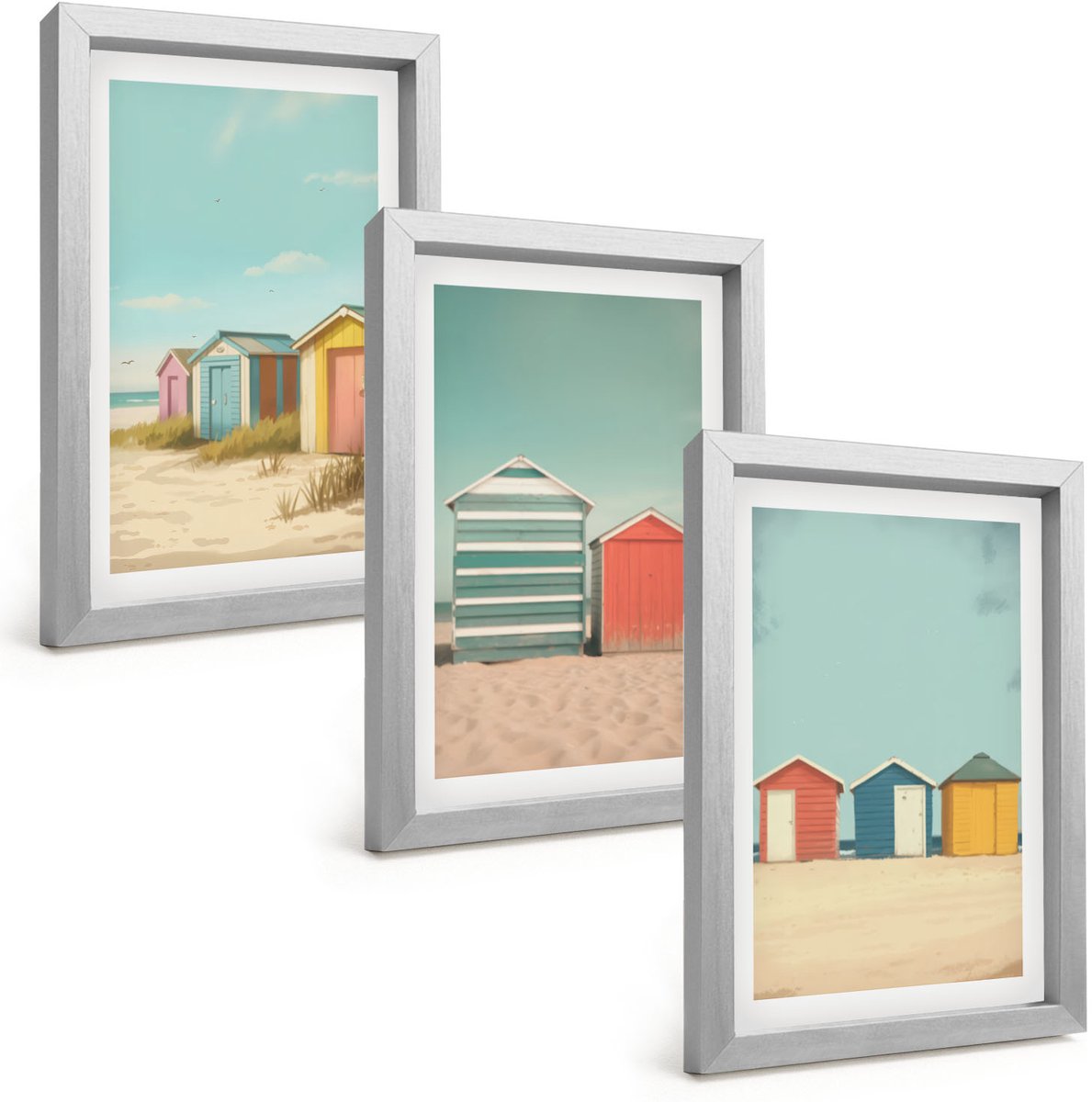 Tulup 4-Delige Schilderij Set - Kleurrijke strandhuisjes in de zomerzon - 20 x 30 cm - Decoratieve Muurdecoratie - Slaapkamer - Decoratieve Schilderijen