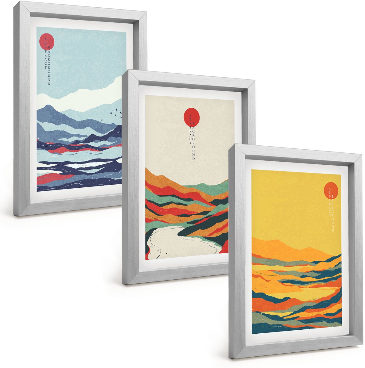Tulup 4-Delige Schilderij Set - Kleurrijke abstracte berg- en rivierlandschappen - 20 x 30 cm - Stijlvolle Muurdecoratie - Kantoor
