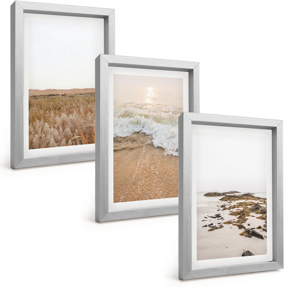 Tulup 4-Delige Schilderij Set - Strand met golven en zeestenen in de zomer - 20 x 30 cm - Wanddecoratie - Muurdecoratie - Moderne Interieurdecoratie - Decoratieve Schilderijen