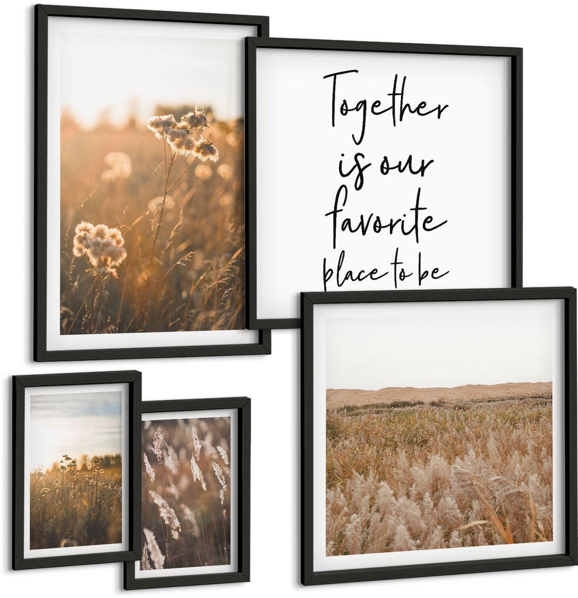 Tulup 4-Delige Schilderij Set - Natuurlijke landschappen met bloemen en inspirerende spreuken. - 50 x 50 cm, 20 x 30 cm en 40 x 60 cm - Muurdecoratie - Decoratieve Schilderijen - Wohnzimmer - Interieur Decoratie