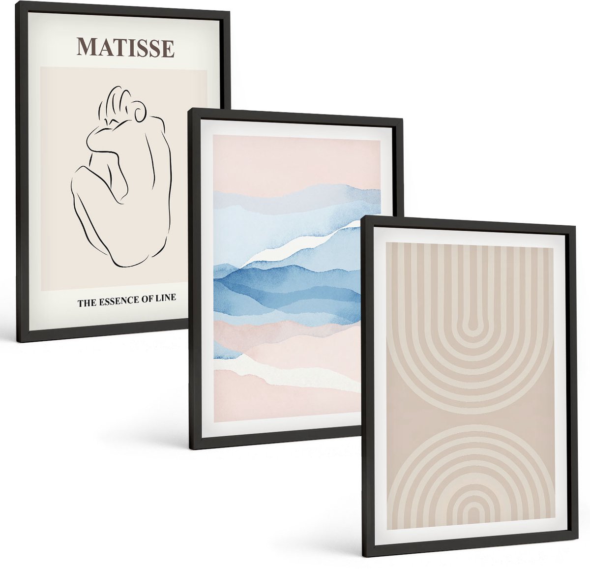 Tulup 4-Delige Schilderij Set - Lijnen en golven in pasteltinten met een minimalistisch accent. - 40 x 60 cm - Moderne Wanddecoratie - Slaapkamer