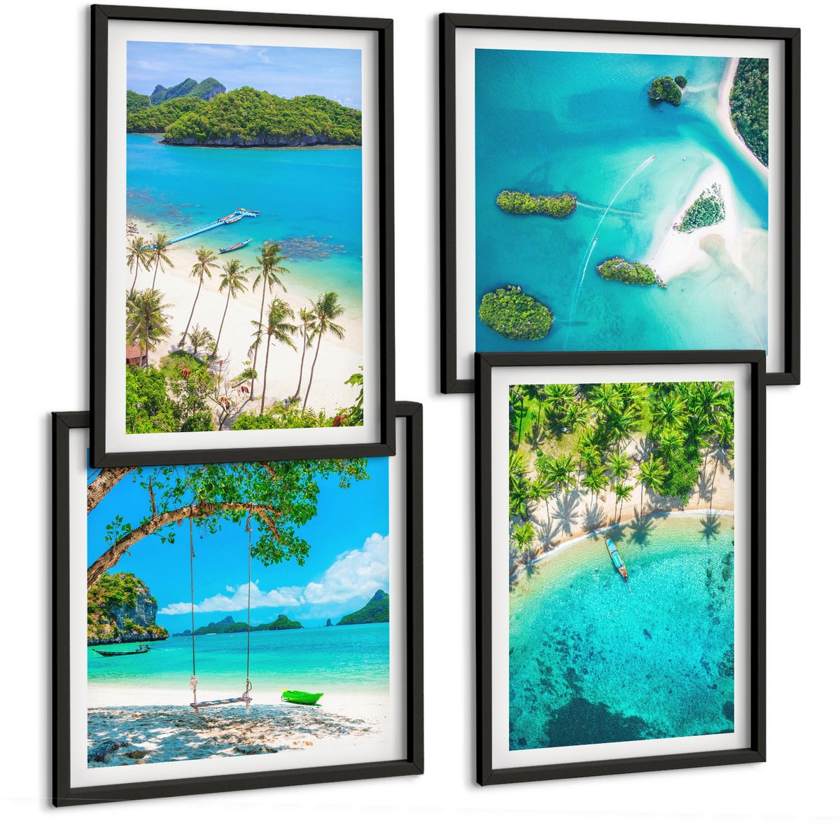 Tulup 4-Delige Schilderij Set - Tropische stranden met palmbomen en kristalhelder water. - 40 x 40 cm en 40 x 60 cm - Moderne Wanddecoratie - Slaapkamer - Woonkamer Decoratie