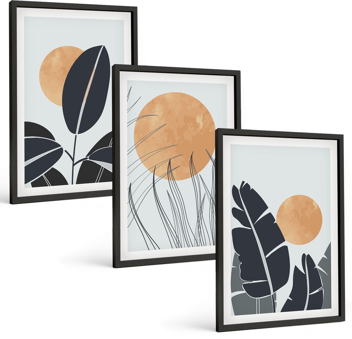 Tulup 4-Delige Schilderij Set - Plantenpatronen met grote zonnen in minimalistische stijl - 40 x 60 cm - Wanddecoratie - Schilderijen Set - Kantoor - Interieur Decoratie