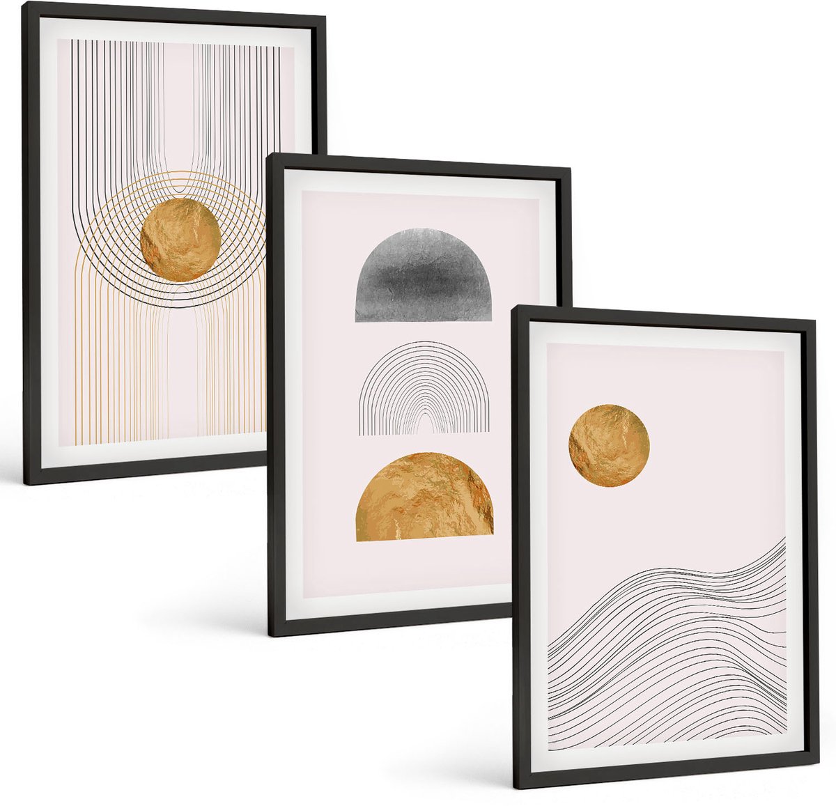 Tulup 4-Delige Schilderij Set - Abstracte vormen en lijnen in beige en grijze tinten. - 40 x 60 cm - Decoratieve Muurdecoratie - Slaapkamer - Interieur Decoratie