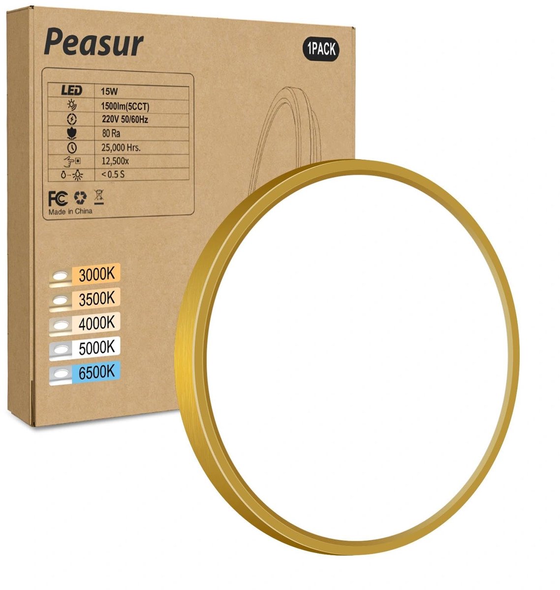Peasur Deckenlampe LED Deckenleuchte Flach,5Farben-3000/3500/4000/5000/6500K,IP54 Wasserfest Badezimmer Lampe - ShopVlot