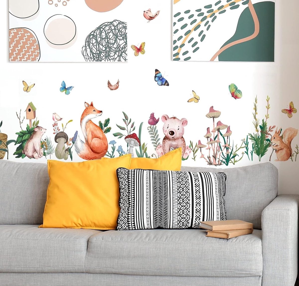 Wandsticker Watercolor Fox & Friends - 115 x 65 cm - Babykamer Decoratie - Schattige Bosdieren voor Kinderen - ShopVlot