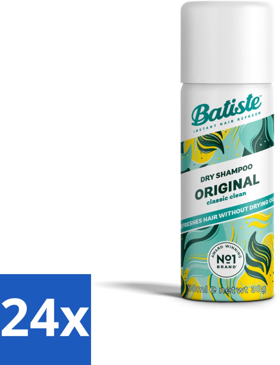 24 x Batiste - Classic Clean - Droogshampoo - Koele en Schone Geur - Verfrist en Geeft Grip - 50ml - Droogshampoo - Fris Haar - Haarverfrisser - Mini Shampoo - Travel Size