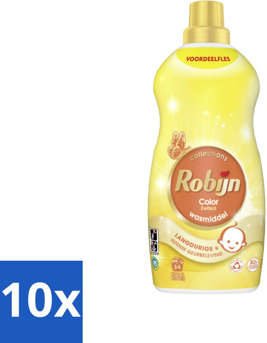 Robijn - Klein & Krachtig Zwitsalgeur - Vloeibaar Wasmiddel - 34 Wasbeurten - 1,19 L - Bulkverpakking - 10 stuks