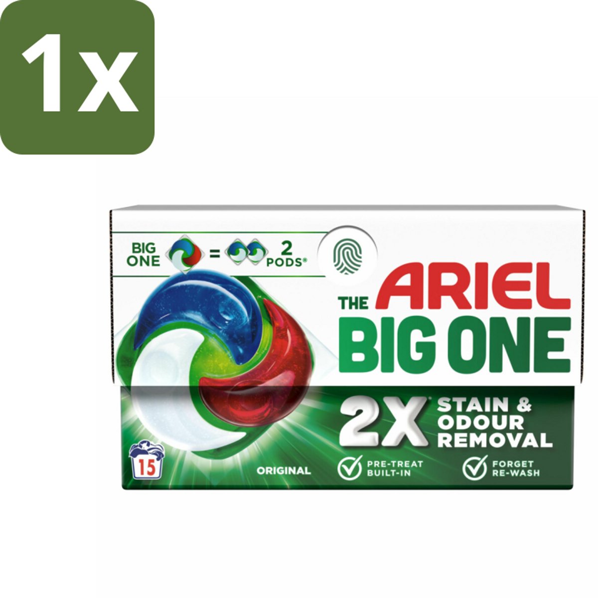 1 x Ariel - 3in1 Wasmiddel Pods - The Big One - Original - 15 Pods - Ariel The Big One Pods - 3in1 Wasmiddel - Wasmiddel Pod - Krachtige Was - Vlekverwijdering