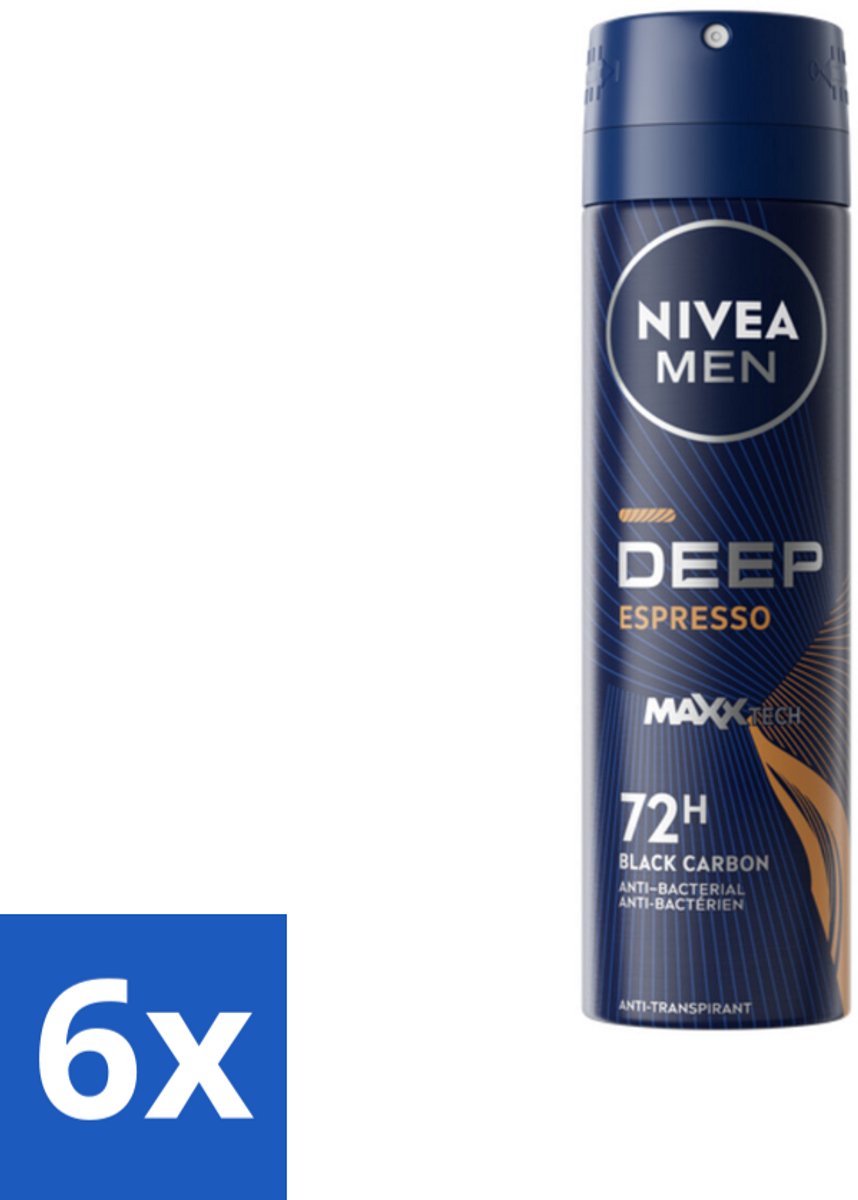 6 x NIVEA MEN - Deodorant Spray - Deep Espresso - 150 ml - Anti-transpirant Spray - Zweetbehandeling - Huidbescherming - Espresso Geur - Mannelijke Geur