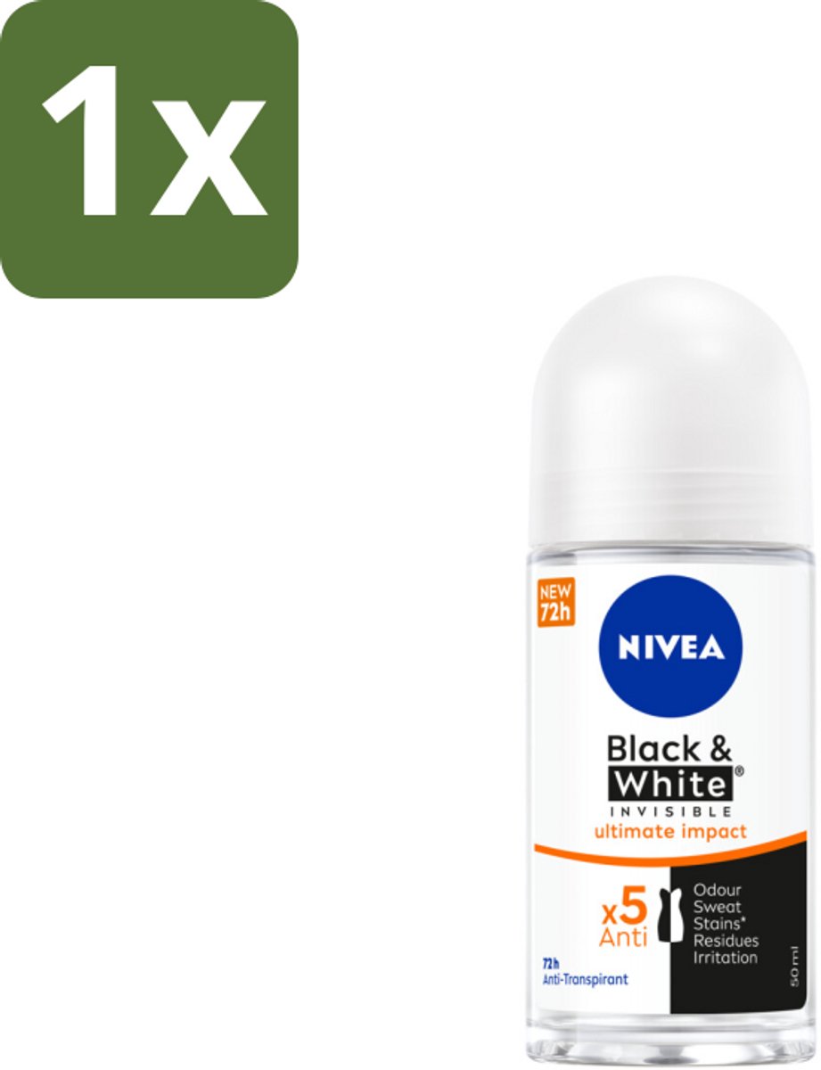 1 x NIVEA - Deodorant Roller - Zwart & Wit Ultieme Impact - 72 Uur Anti-Transpirant - 50 ml - Deodorant Roller - Anti-Transpirant - Anti-Vlek - Witte Strepen - Gele Vlekken