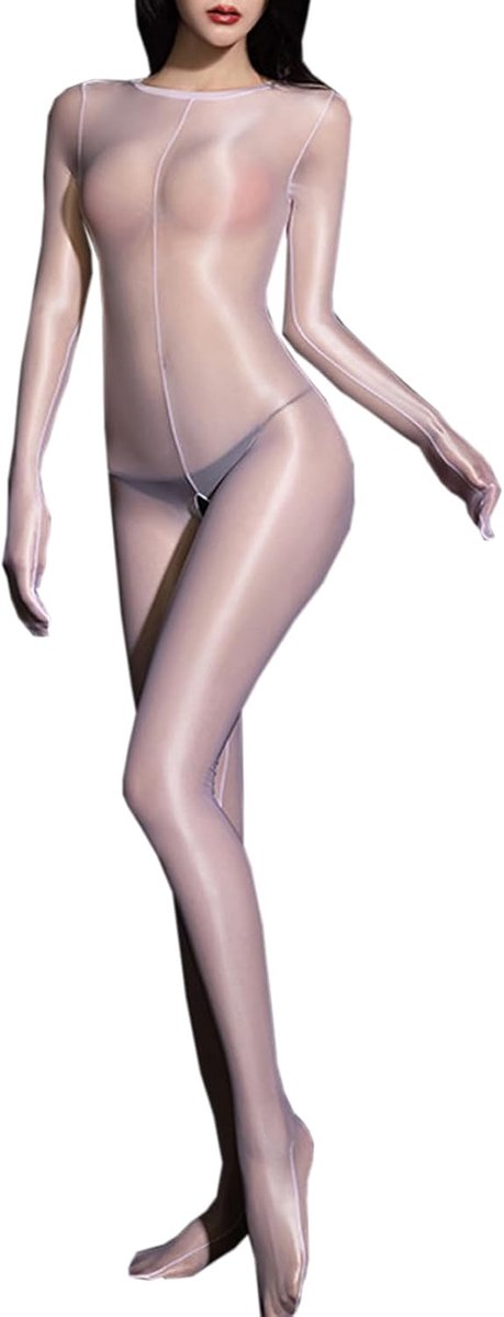 Bodystocking Plus Size - Nylon met Kap - Sexy Shiny Transparant - Voor Verleidelijke Avonden - ShopVlot