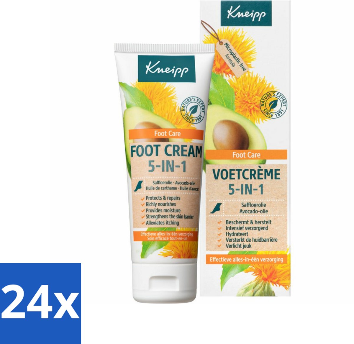 24 x Kneipp - Voetcrème 5‑in‑1 - Verlicht jeuk, hydrateert & herstelt - 75 ml - Voetencrème - Droge Voeten - Ruwe Voeten - Gevoelige Voeten - Voetverzorging