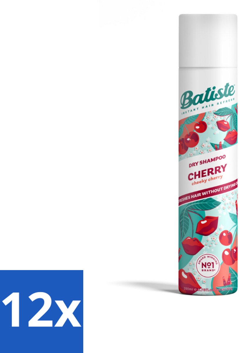 12 x Batiste - Cherry - Droogshampoo - Kersenbloesem Geur - Verfrist en Geeft Volume - 200ml - Droogshampoo - Cherry Geur - Haar Opfrissen - Volume Shampoo - Fris Haar