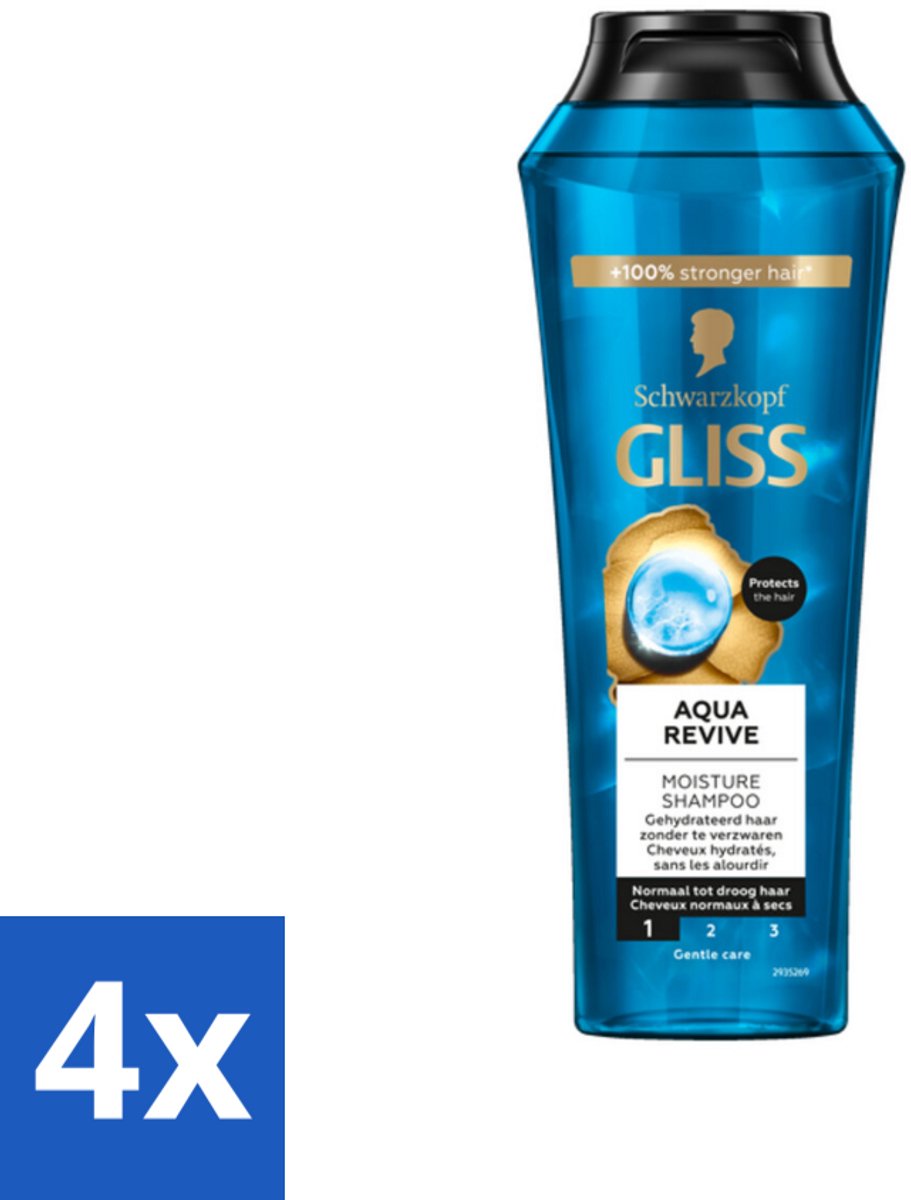4 x Gliss - Shampoo - Aqua Revive - Voor Hydraterend en Fris Haar - 250 ml - Gliss Aqua Revive - Hydraterende Shampoo - Droog Haar - Beschadigd Haar - Vochtinbrengend