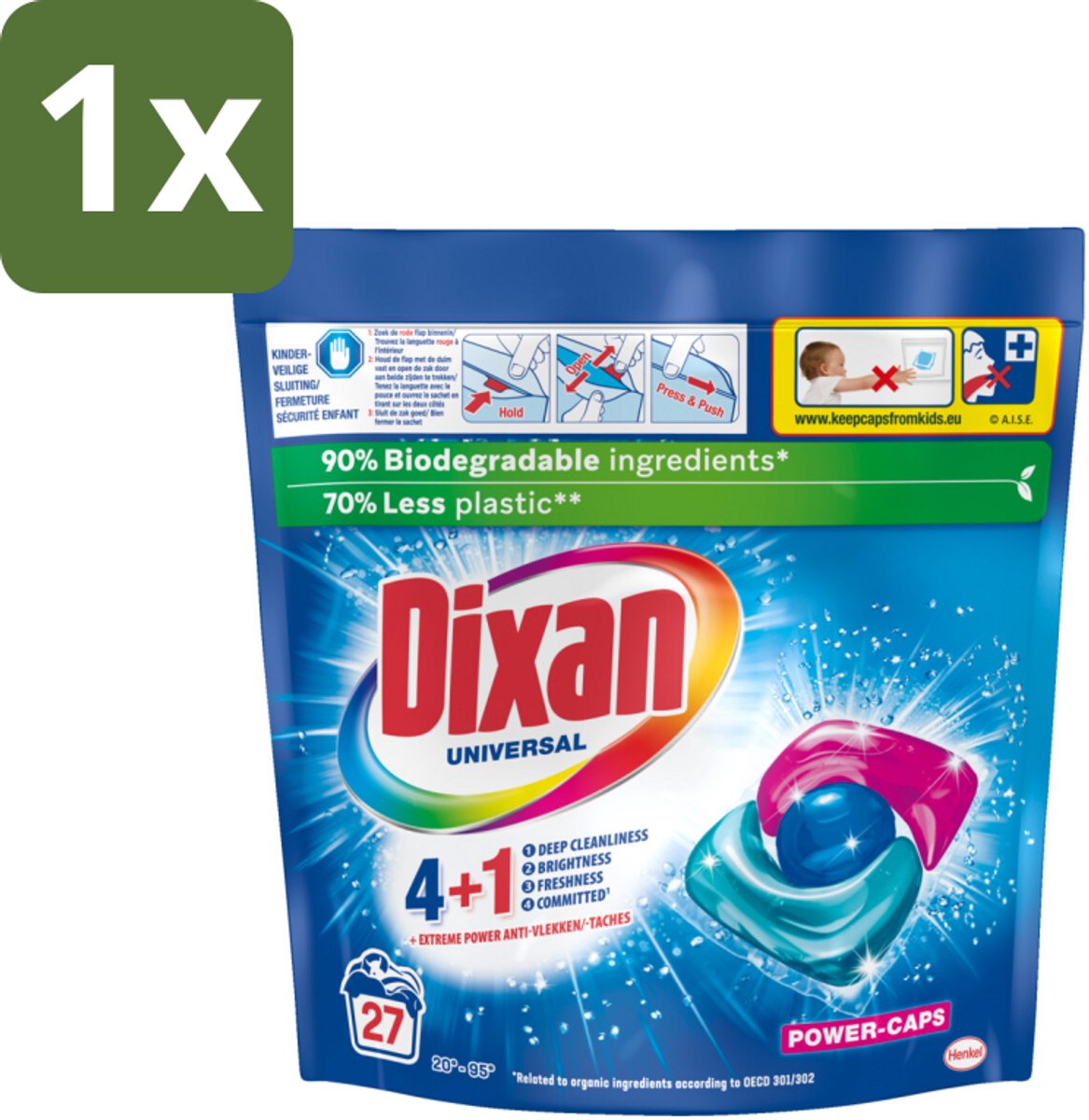 1 x Dixan - Wasmiddelcapsules - Universeel - 27 wasbeurten - Wasmiddelcapsules - Wasbeurten - Diepe Reiniging - Frisse Geur - Glans