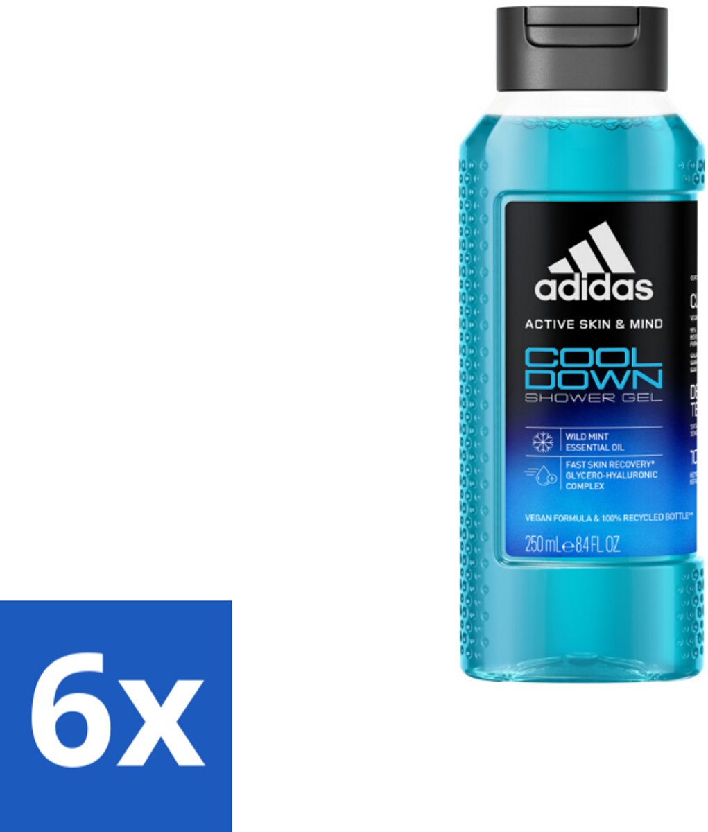 Adidas – Douchegel – Active Skin & Mind Cool Down – 250 ml - Voordeelverpakking - 6 stuks
