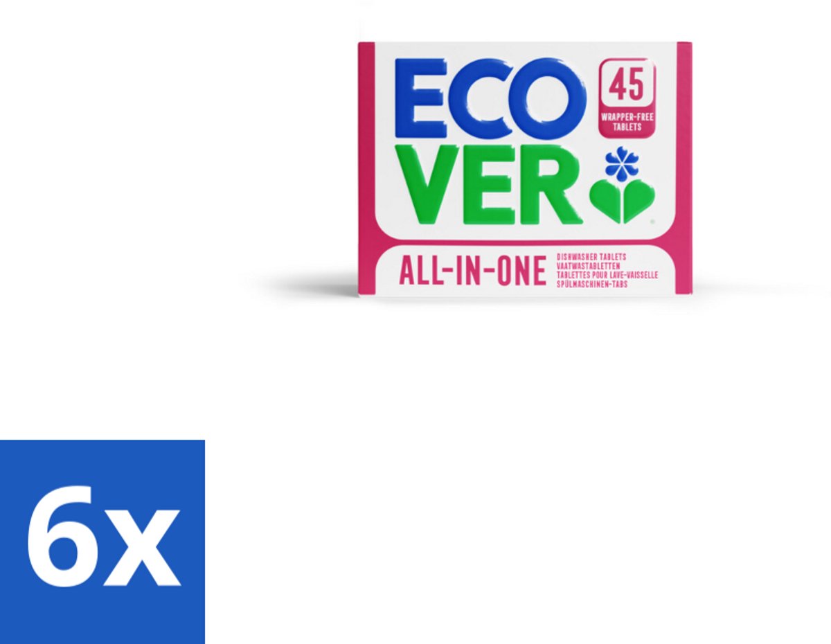 6 x Ecover - Vaatwastabletten All-in-One - Lemon & Mandarin - 45 Tabs - Vaatwastabletten - Citrusgeur - Biologisch Afbreekbaar - Plasticvrij - Duurzaam
