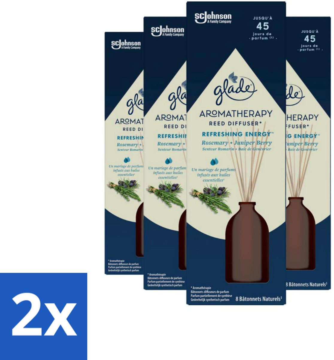 2 x Glade - Geurstokjes Verfrissende Energie - Aromatherapie Geurverspreiding - 80 ml - Geurstokjes - Aromatherapie - Energie - Geur - Verfrissend
