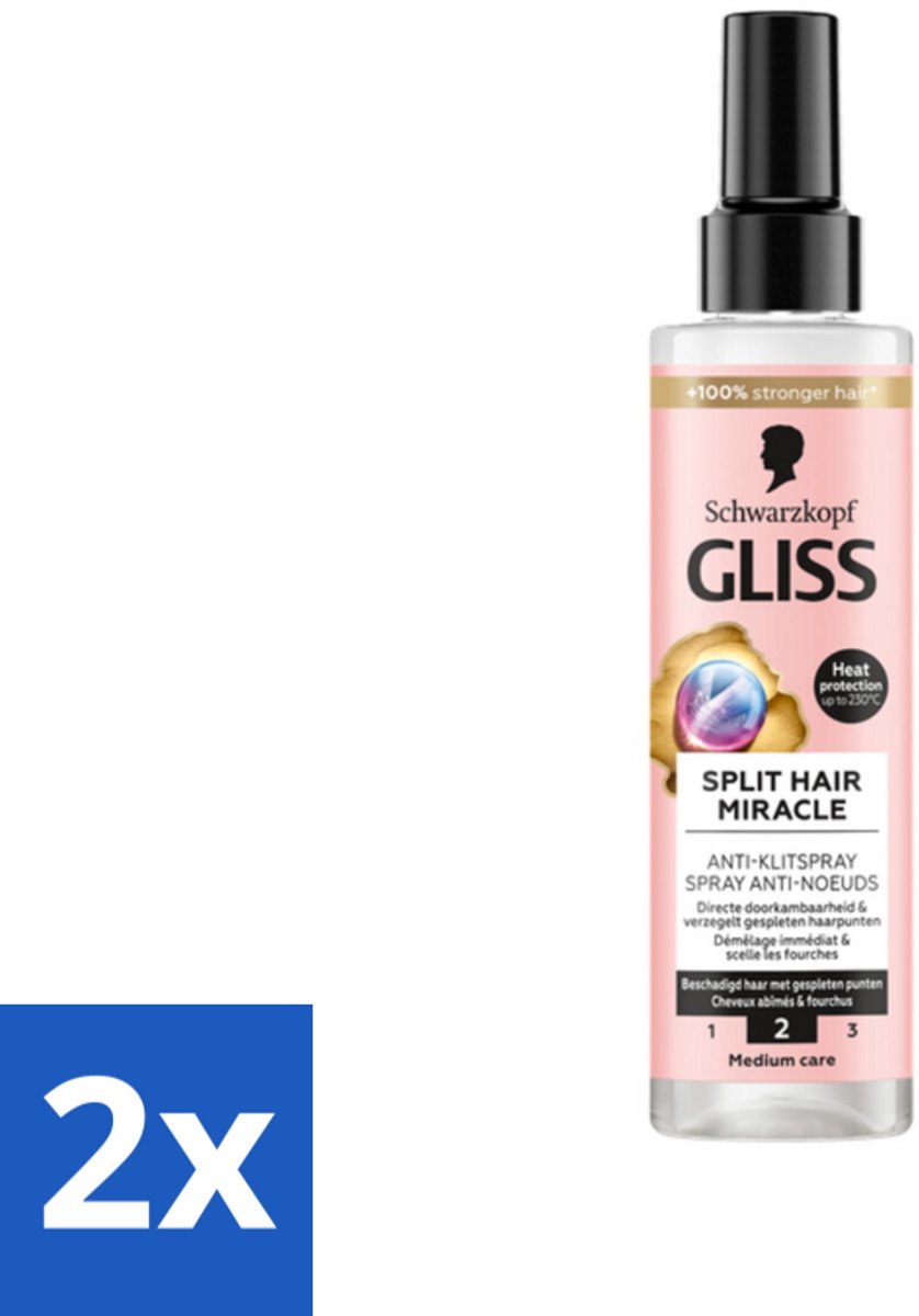 2 x Gliss - Split End Anti-Klit Spray - Tegen Gespleten Haarpunten - 200 ml - Haarspray - Gespleten Haarpunten - Haarherstel - Beschadigd Haar - Anti-klit Spray