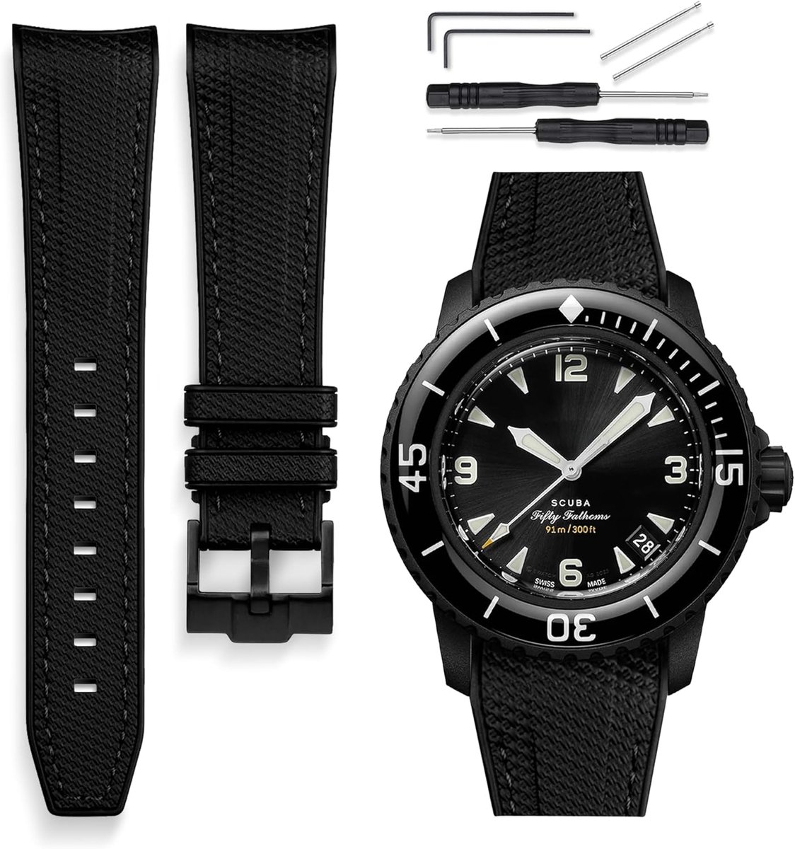 HORACE 22mm Liquid Silicone Watch Strap – Compatible with Blancpain x Swatch Scuba Fifty Fathoms – Installation Kit - ShopVlot