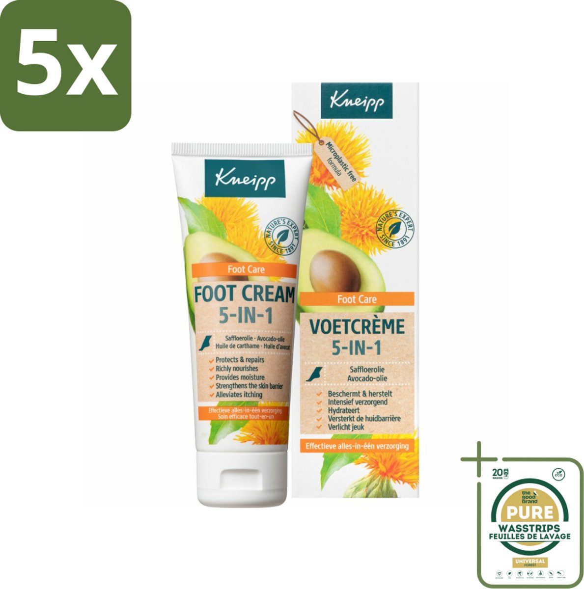 5 x Kneipp - Voetcrème 5‑in‑1 - Verlicht jeuk, hydrateert & herstelt - 75 ml - Grootverpakking - Voetcrème - Voetverzorging - Voeten Hyderate - Jeuk Verlichten - Droge Voeten