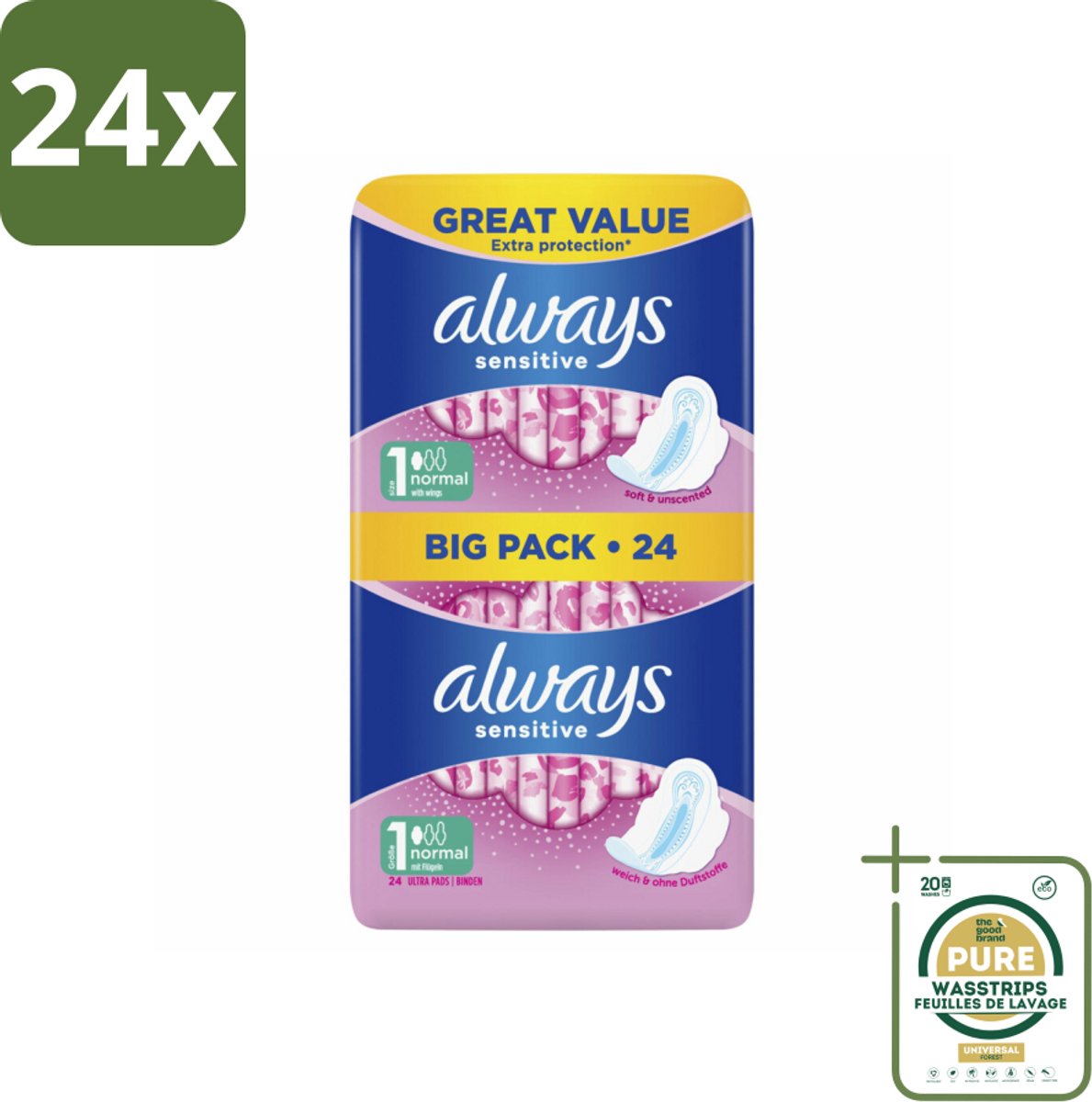 Always - Maandverband - Normal - 24 Maandverband - Voordeelverpakking - 24 stuks - Always Sensitive - Gevoelige huid
