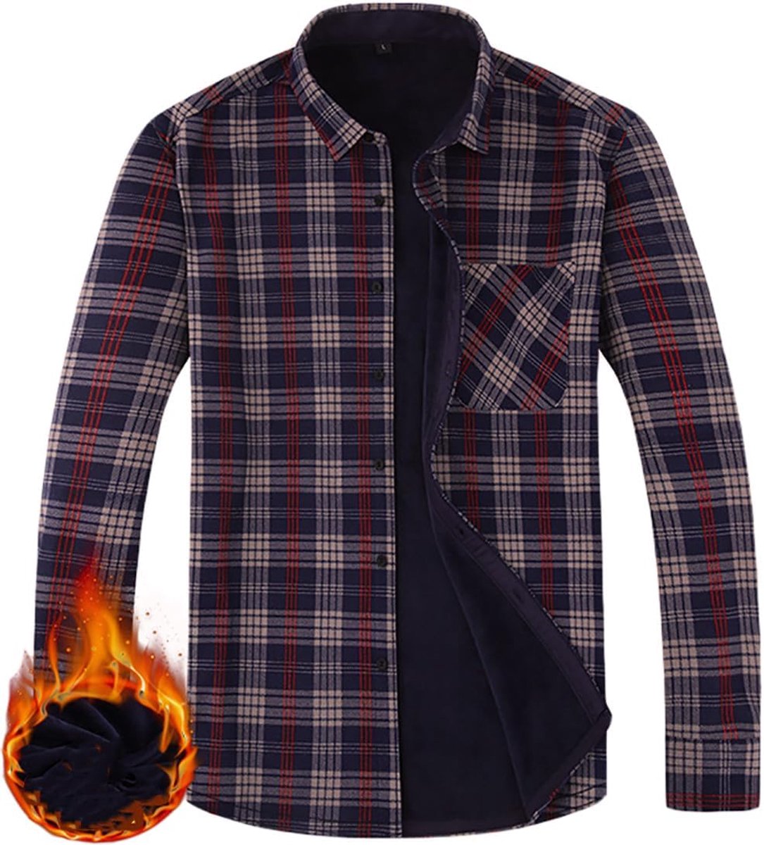Miaikvs Men's Thick Plaid Shirt Warm Sherpa Lined Fleece Long Sleeve Casual Plaid Flannel Shirt Jacket with Pocket - ShopVlot