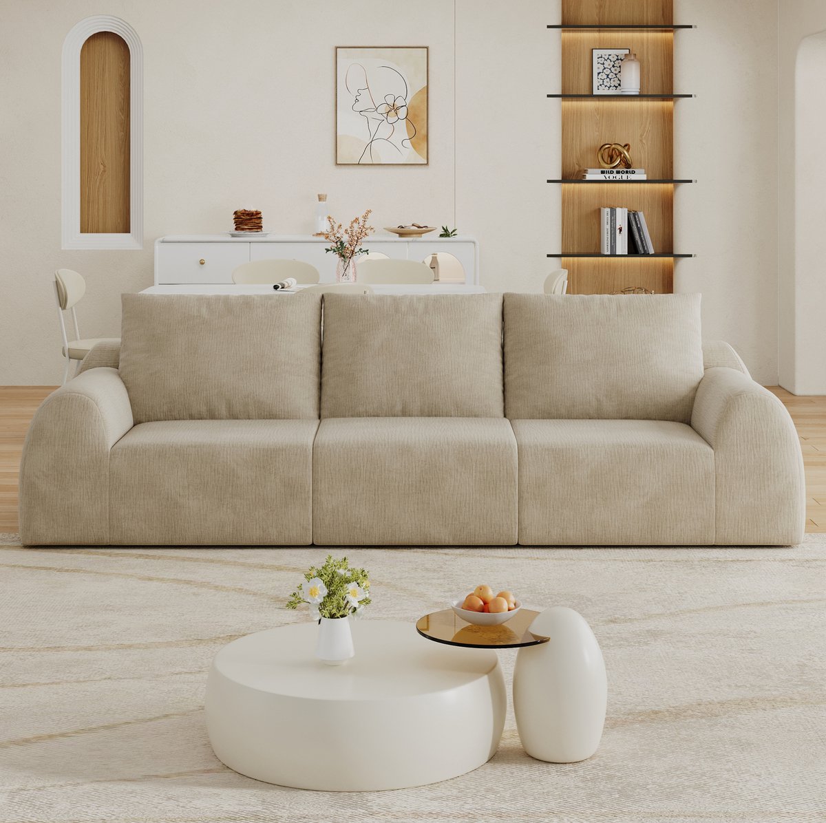 STILVORA Zitbank 257cm - Boneless Design Met Hoogelastisch Schuim En Zonder Montage - Voor Woonkamer, Slaapkamer En Appartement - Chenille Stof - Khaki