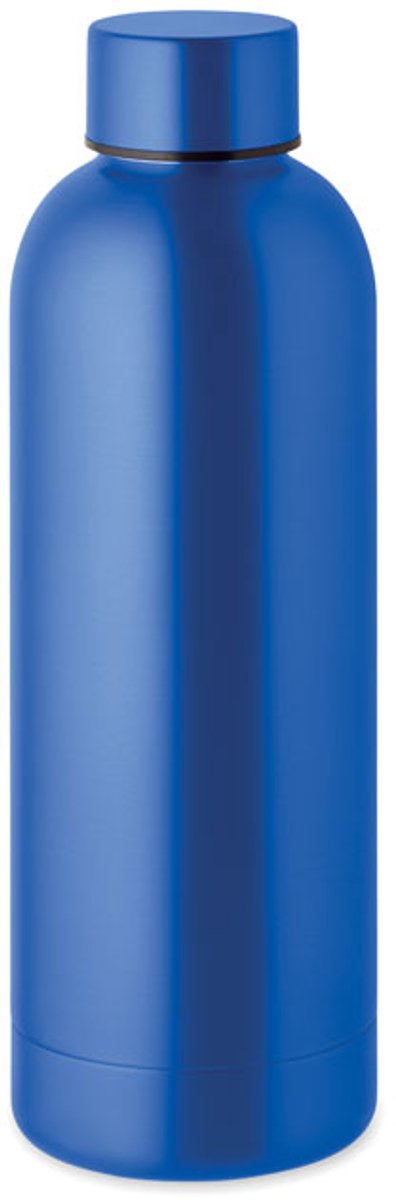 Dubbelwandige isolerende vacuümfles van gerecycled roestvrij staal. Inhoud 500 ml. Lekvrij. Blauw