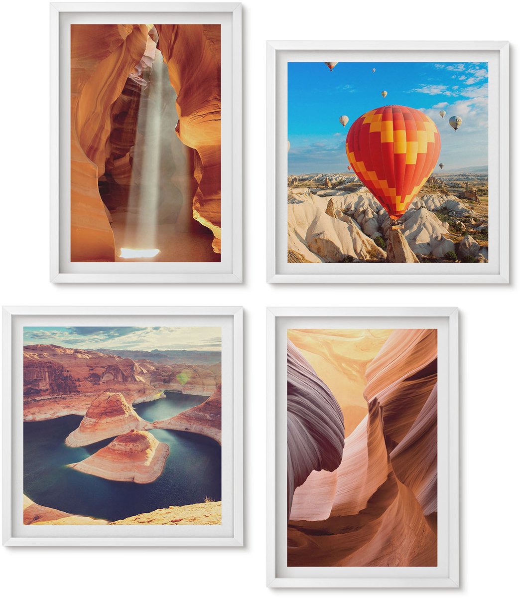 Wallfluent 4-Delige Schilderij Set - Waterval In De Kloof Rotsformaties In De Canyon - 40 x 40 En 40 x 60 - Wanddecoratie - Woonkamer Decoratie - Moderne Wanddecoratie